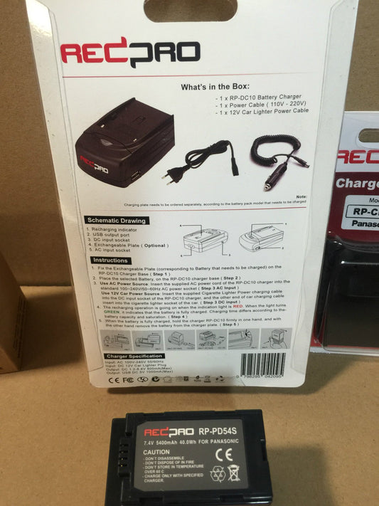 Pack Chargeur Batterie/ Battery Charger REDPRO PANASONIC AG - HPX250, AG - DVX100 .. - KLR Automation