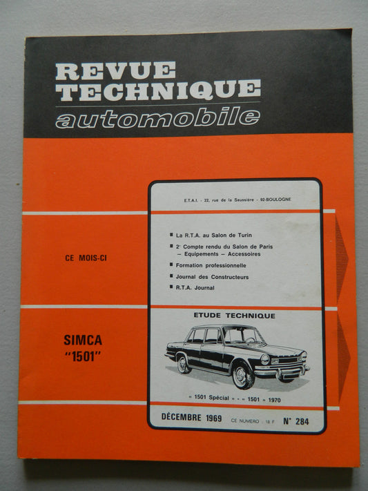 RTA  revue technique automobile etat comme neuf n 284     SIMCA 1501