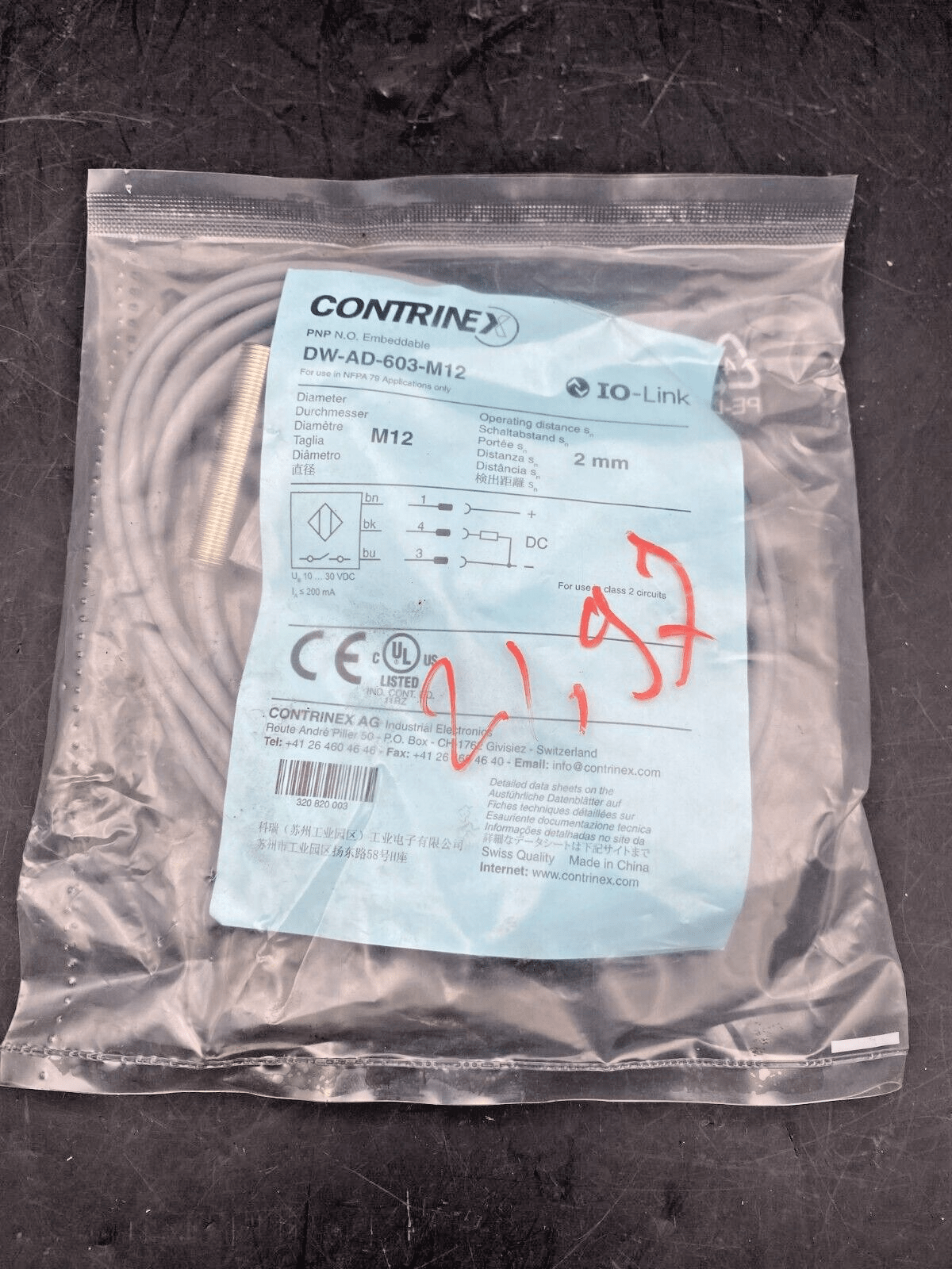 CONTRINEX DW - AD - 603 - M12 2mm INDUCTIVE PROXIMITY SENSOR - KLR Automation
