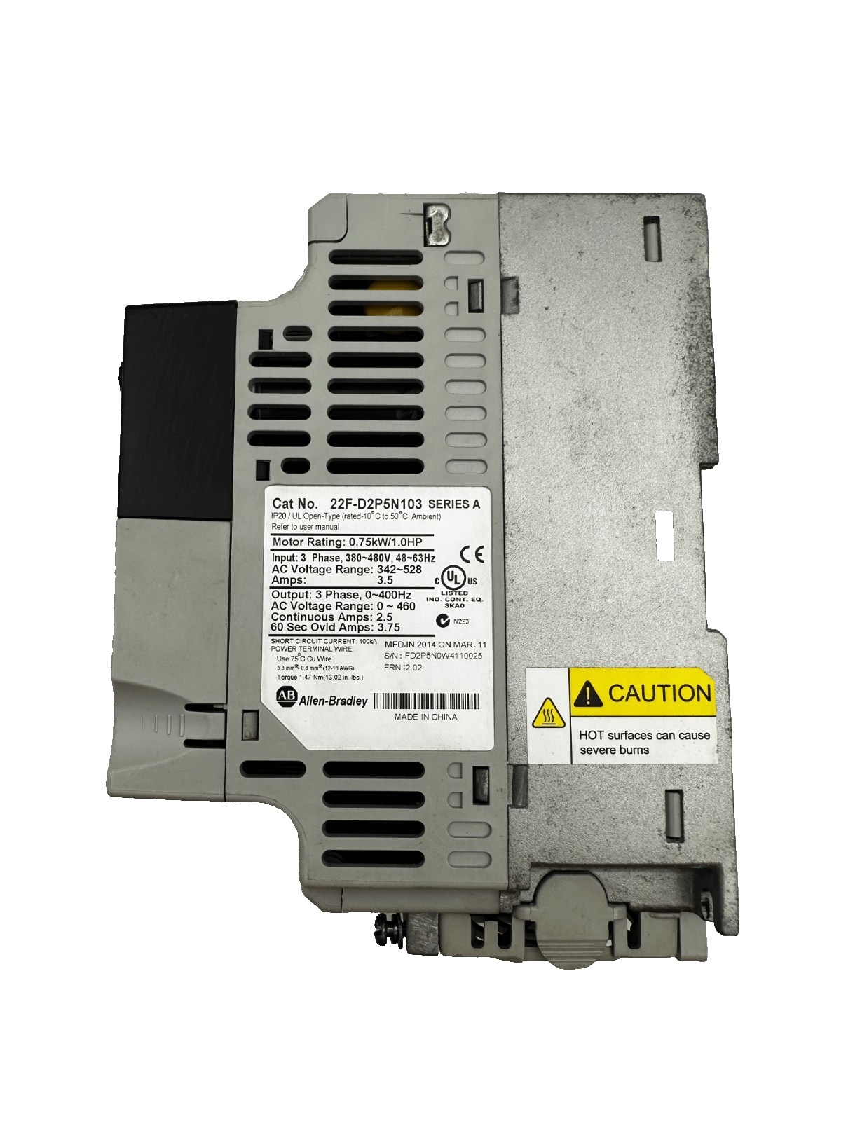 ALLEN - BRADLEY POWERFLEX 4M 22F - D2P5N103 SERIES A 0.75kW 1HP 380 - 480V - KLR Automation