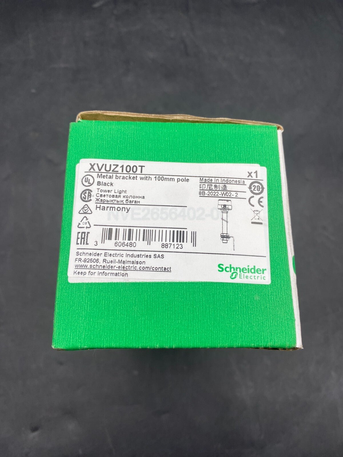 NEW SCHNEIDER ELECTRIC XVUZ100T METAL BRACKET WITH 100mm POLE BLACK - KLR Automation