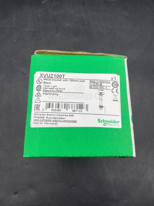 NEW SCHNEIDER ELECTRIC XVUZ100T METAL BRACKET WITH 100mm POLE BLACK - KLR Automation