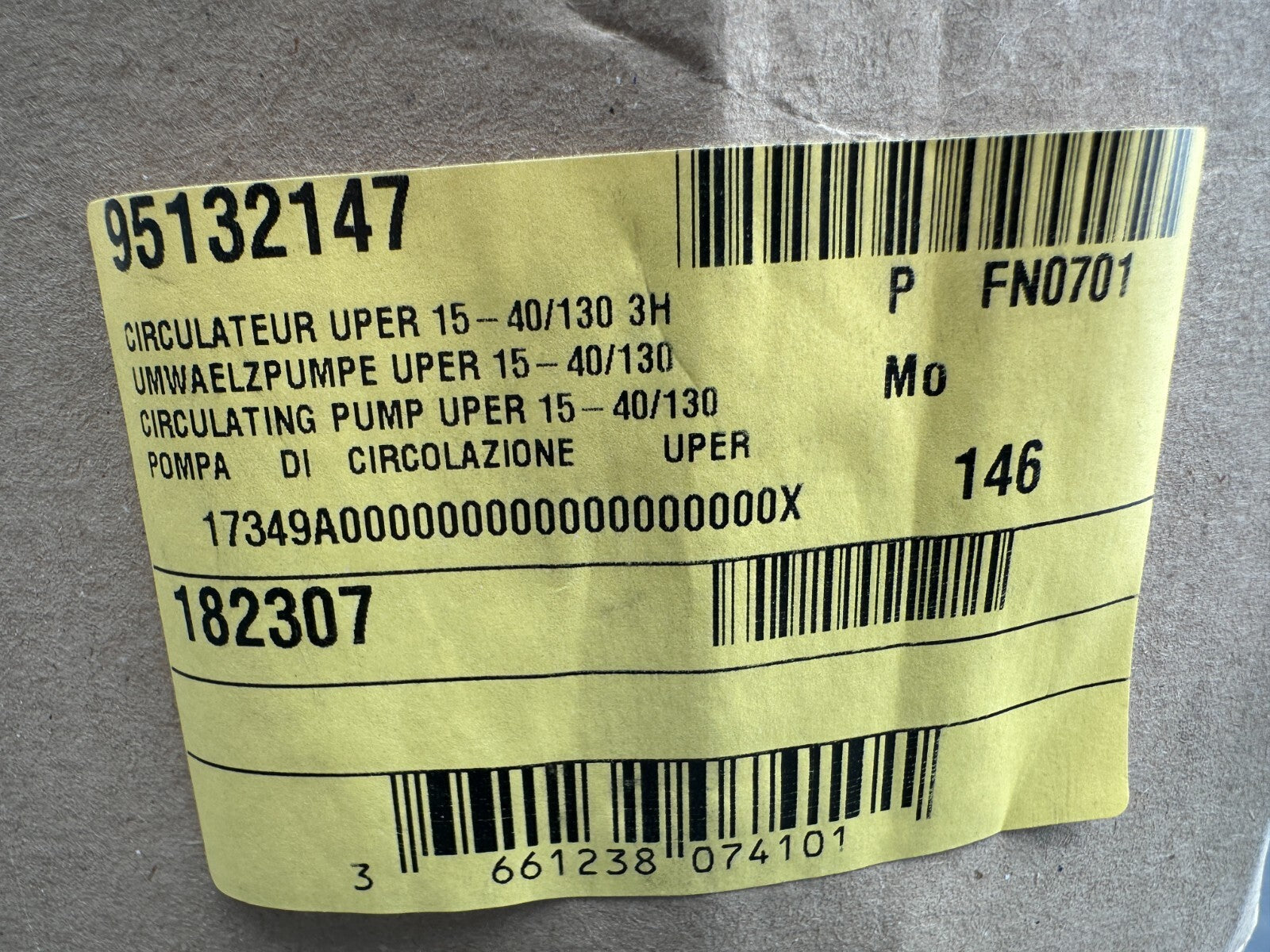 DE DIETRICH 95132147 182307 CIRCULATEUR UPER 15-40/130 3H REMPLACE PAR 7775531