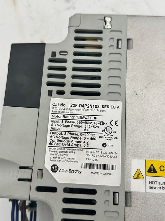 1pc x ALLEN - BRADLEY POWER FLEX FREQUENCY VARIATOR 22F - D4P2N103 SERIES A - KLR Automation