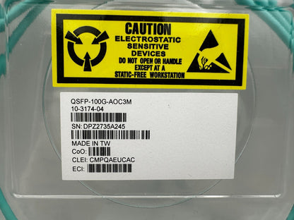 CISCO QSFP - 100G - AOC3M 10 - 3174 - 04 ACTIVE OPTICAL CABLE x1pc - KLR Automation