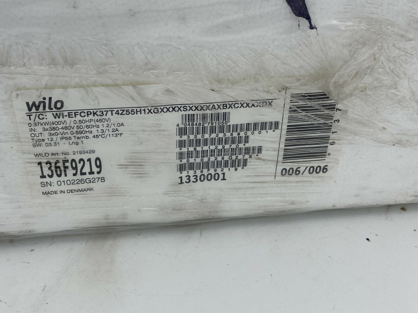 WILO EFC0.37 3x380 - 480V 50/60Hz IP55 2193429 136F9219 - KLR Automation