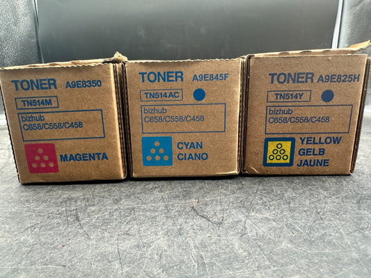 Konica Minolta toner TN514 YMC for bizhub C658/C558/C458 TN514m + TN514AC + TN51 - KLR Automation