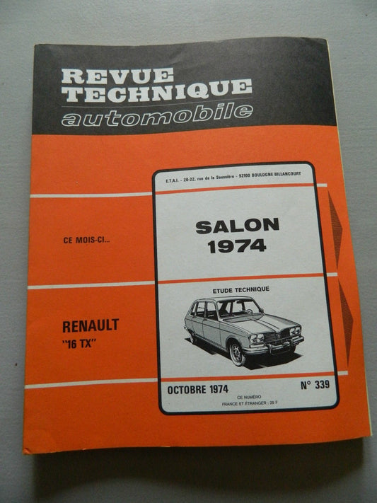 RTA revue technique automobile comme neuf n 339 RENAULT 16 TX - KLR Automation