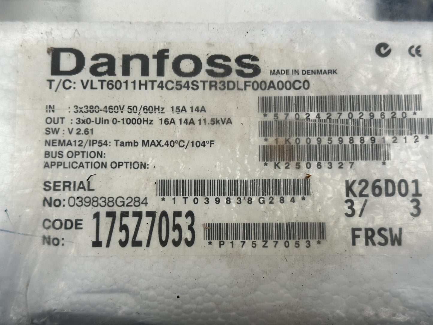 DANFOSS VLT 6000 175Z7053 VLT6011HT4C54STR3DLF00A00C0 11,5kVA