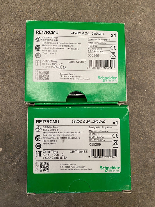 LOT OF 2 NEW SCHNEIDER ELECTRIC RE17RCMU OFF DELAY TIMER ZELIO TIME
