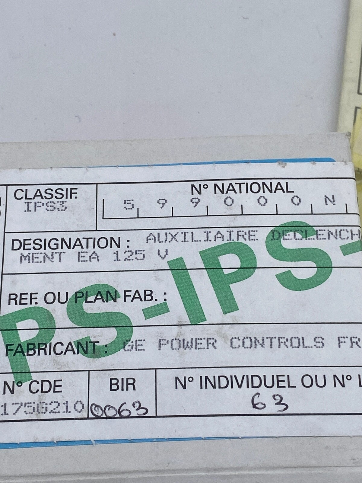GE auxiliaire déclenchement ea 125v I99000NP - KLR Automation