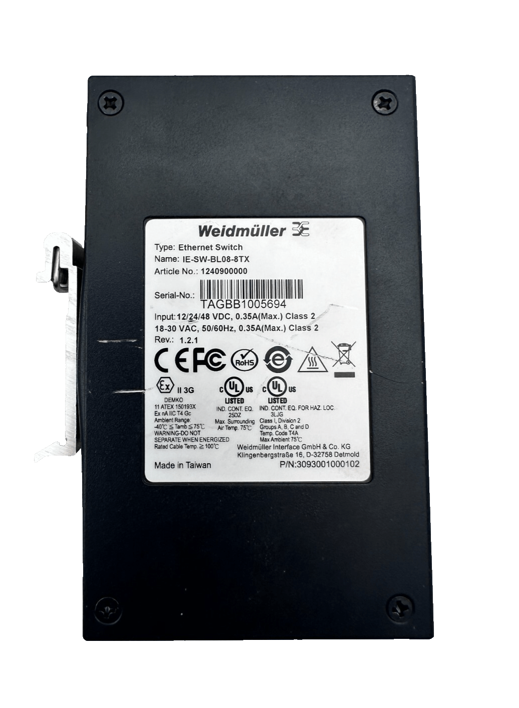 WEIDMULLER IE - SW - BL08 - 8TX 1240900000 ETHERNET SWITCH - KLR Automation