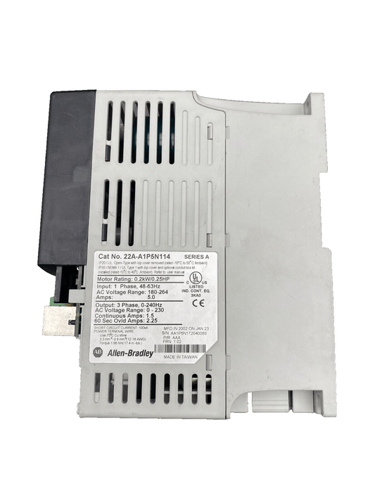 ALLEN - BRADLEY 22A - A1P5N114 0.2kW/0.25HP JAN 23 FRN 1.02 AC DRIVE POWERFLEX - KLR Automation