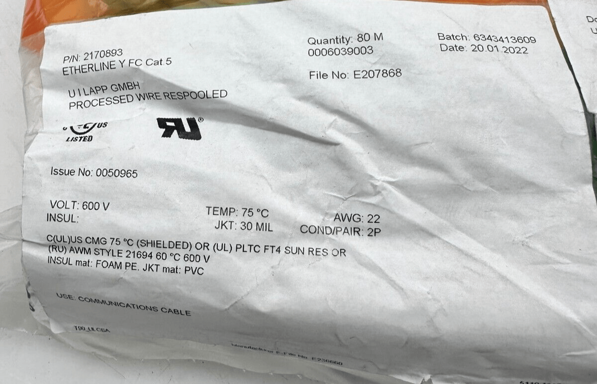 LAPP 2170893 ETHERLINE FC CAT 5 80m - KLR Automation