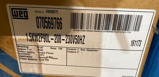 WEG 070569766 161173 1.5kW 2P 90L 208 - 230V 50Hz B14T MOUNTING - KLR Automation