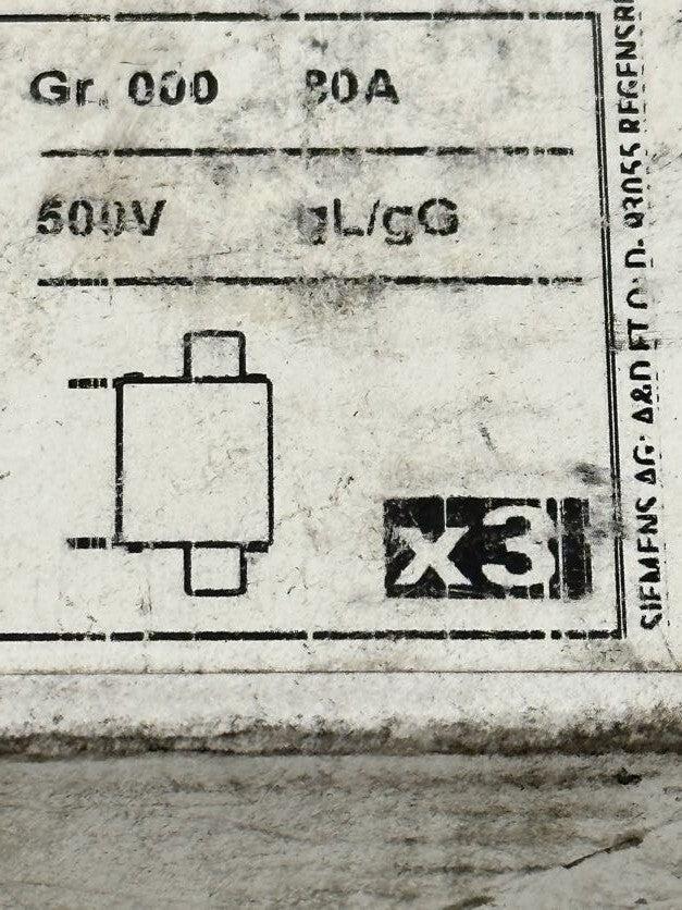 3 pce x SIEMENS CARTOUCHE FUSIBLE 3NA3 824 80A / 500v