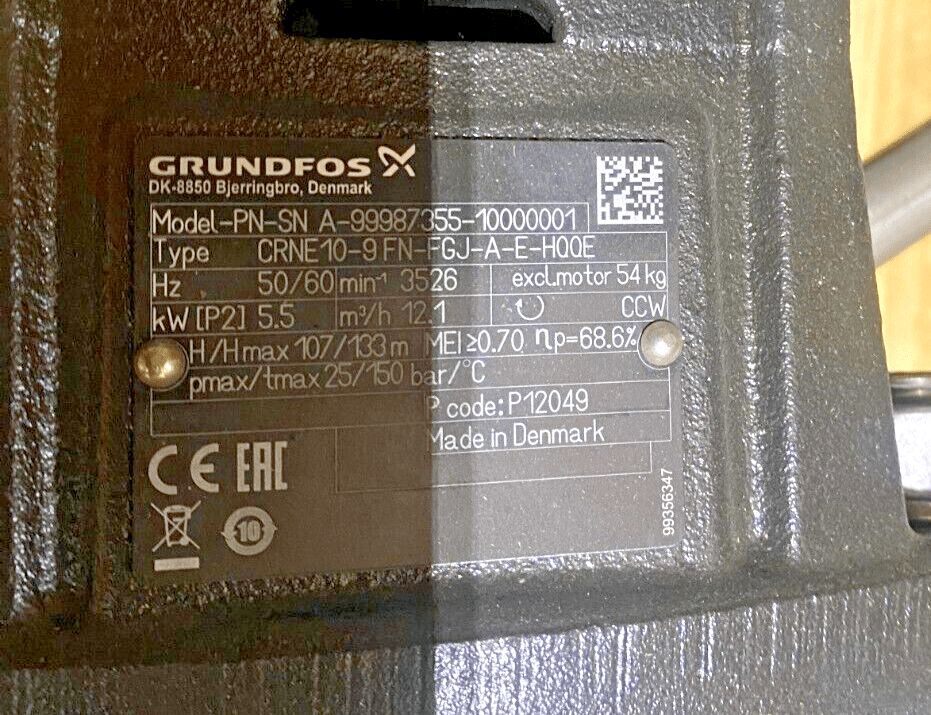 GRUNDFOS CRNE10 - 9 FN - FGJ - A - E - HQQE 5.5kW 3x380 - 500V MGE132SE2 - FF265 - JA - 550 - KLR Automation