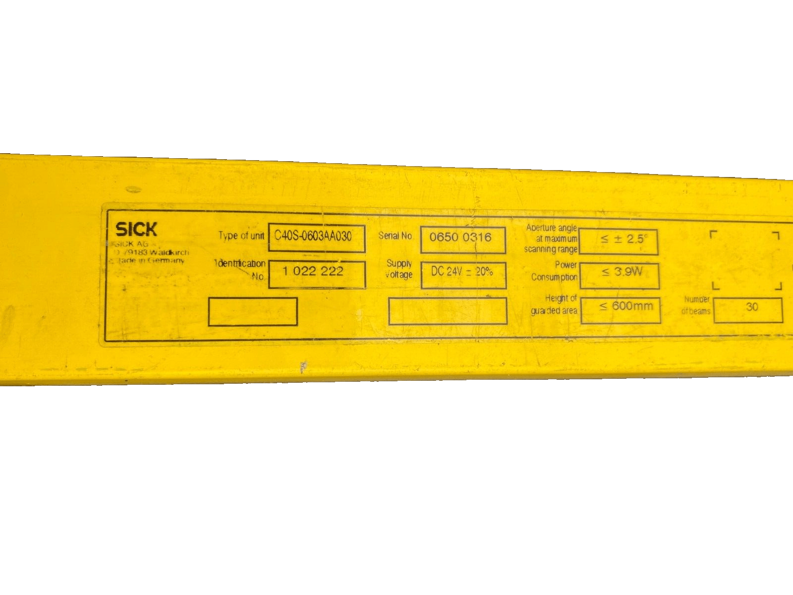 SICK C4000 C40S - 0603AA030 1022222 LIGHT CURTAIN SENDER - KLR Automation
