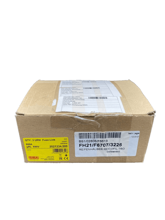 SIBA NH3 2021334 FUSE - LINK 500A GRL 690V x3pc - KLR Automation