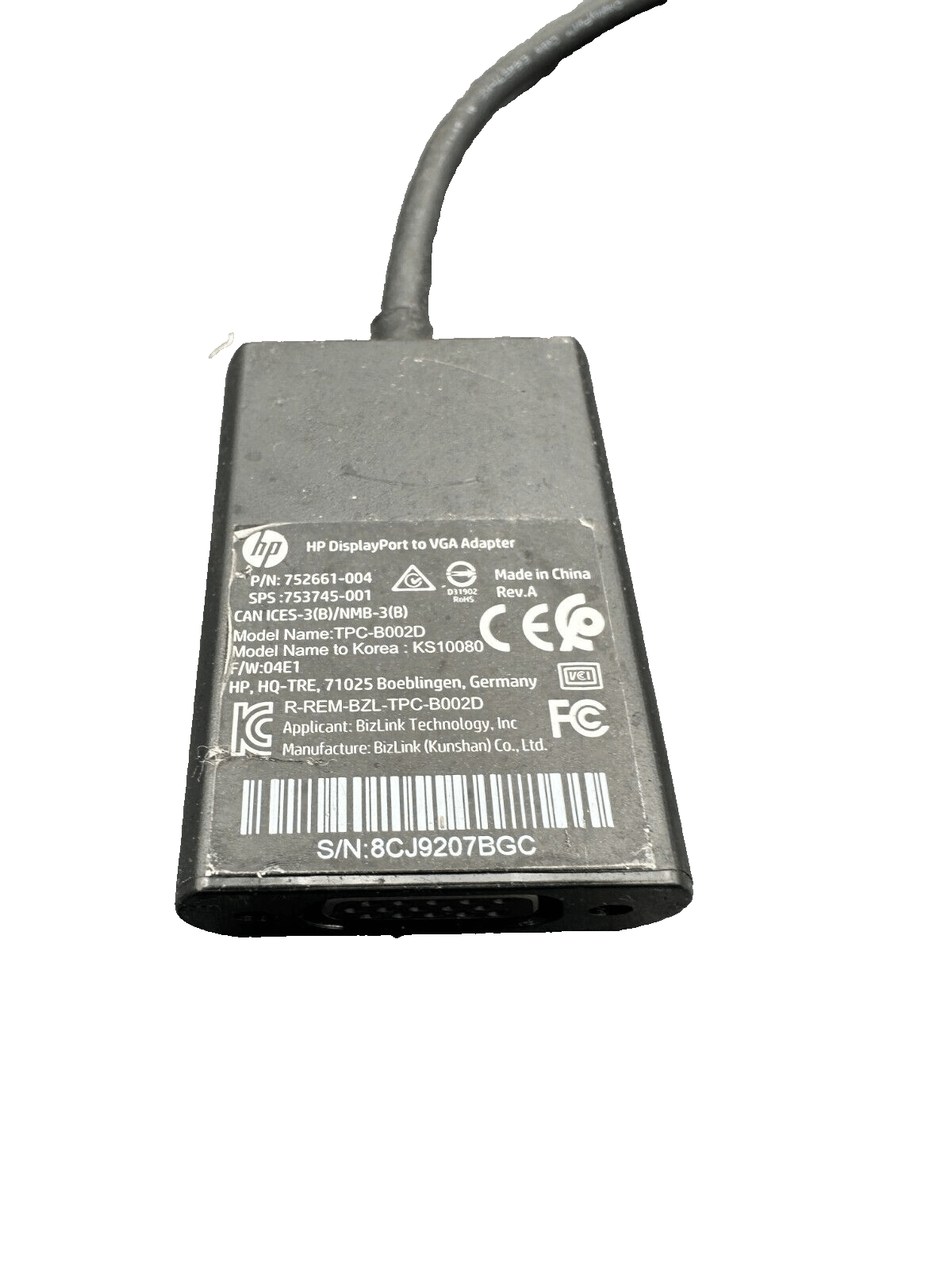 HP TPC - B002D 753745 - 001 DISPLAY PORT TO VGA ADAPTER - KLR Automation