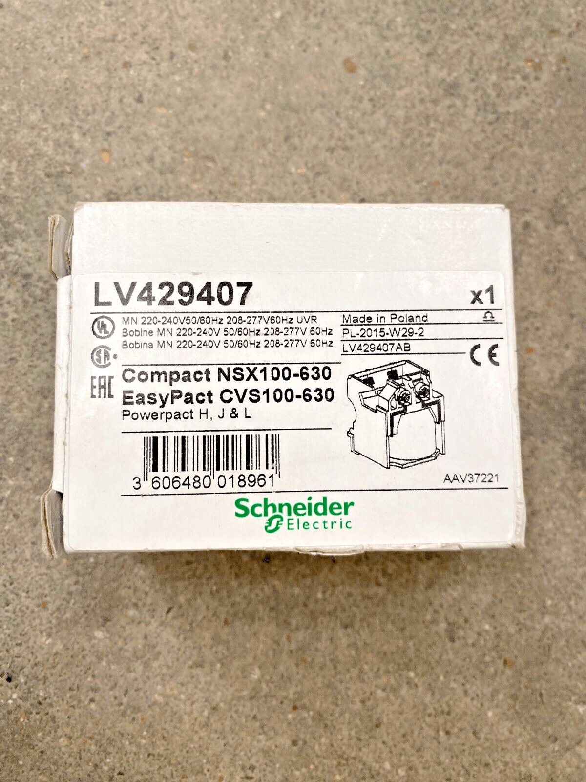 NEW SCHNEIDER ELECTRIC LV429407 MN 220 - 240V50/60Hz 208 - 277V60Hz UVR - KLR Automation