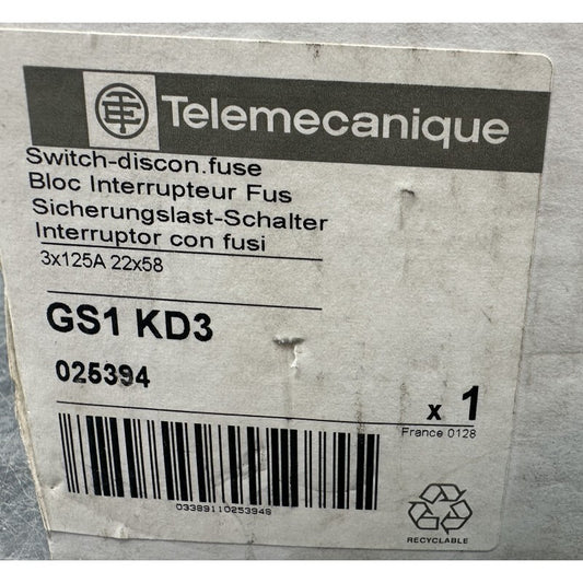 TELEMECANIQUE GS1 KD3 025394 BLOC INTERRUPTEUR FUSIBLE 3x125A