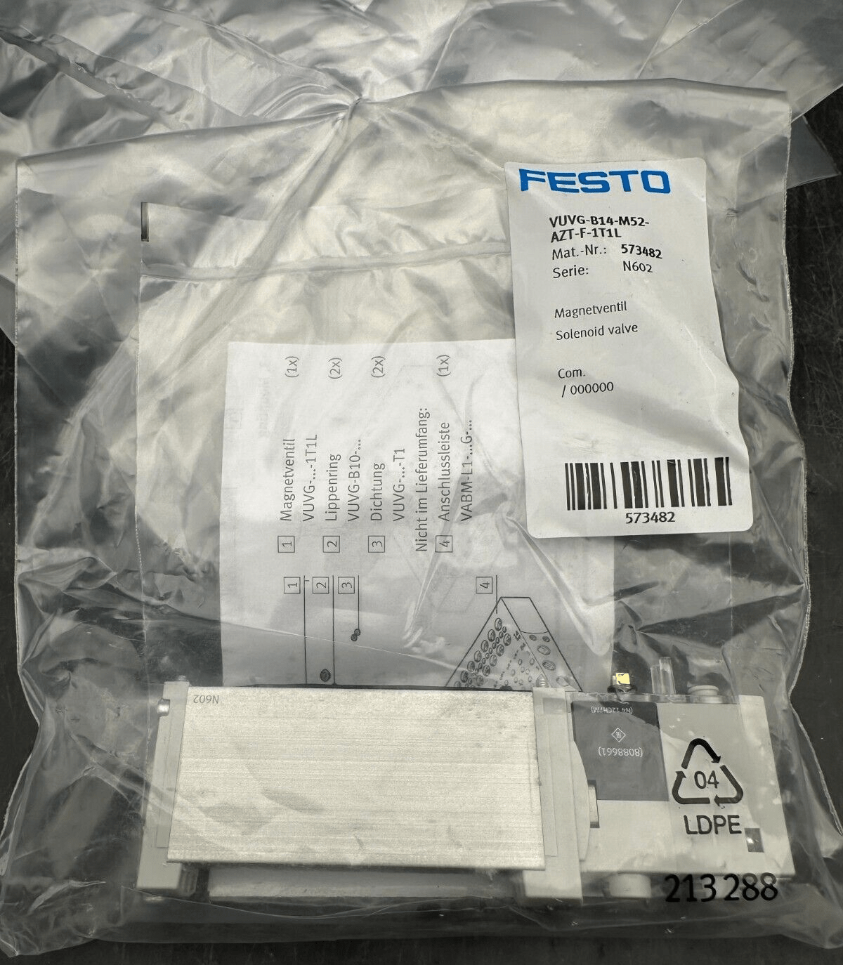 FESTO 573482 VUVG - B14 - M52 - AZT - F - 1T1L SOLEINOID VALVE - KLR Automation