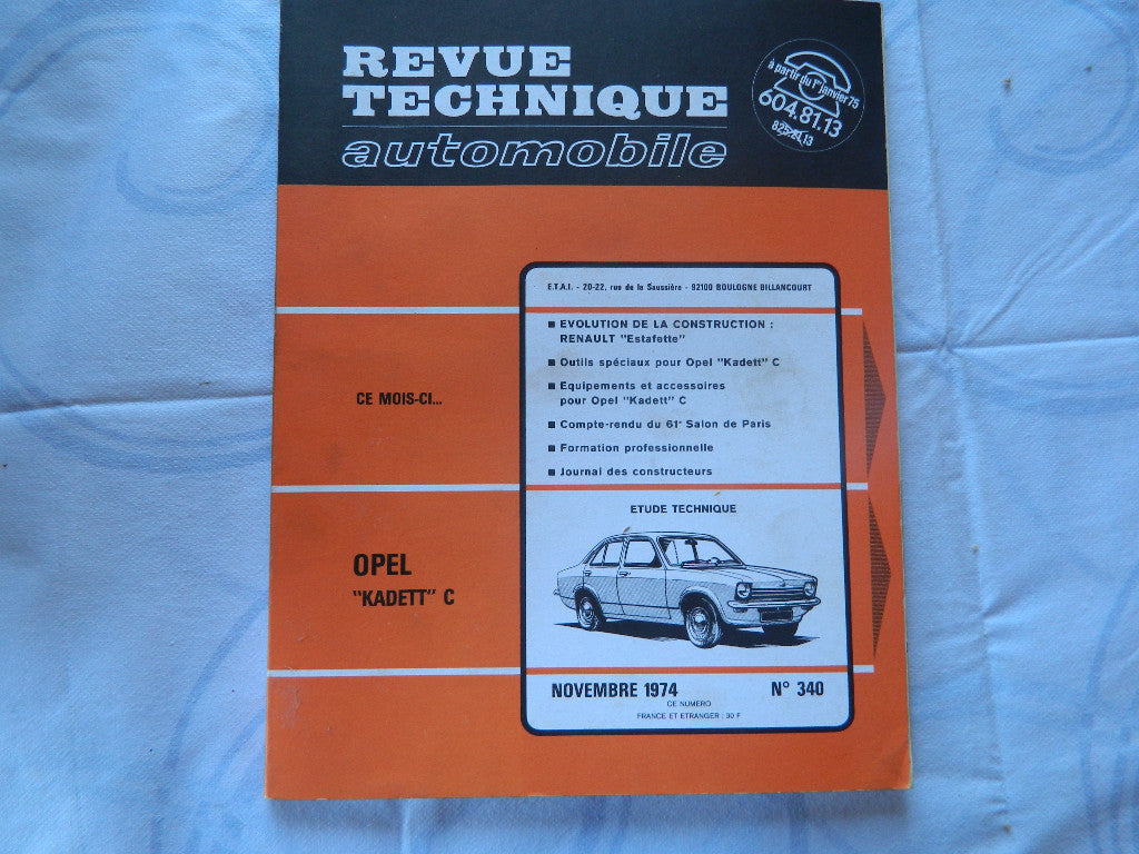 RTA revue technique automobile etat comme neuf OPEL KADETT C    n  340
