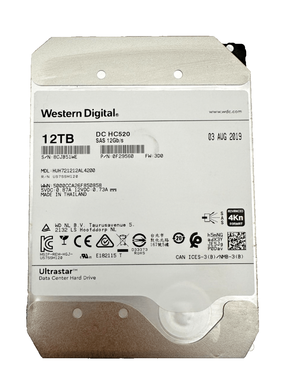 WESTERN DIGITAL 12TB DC HC520 HUH721212AL4200 0F29560 SAS 12Gb/s ULTRASTAR - KLR Automation