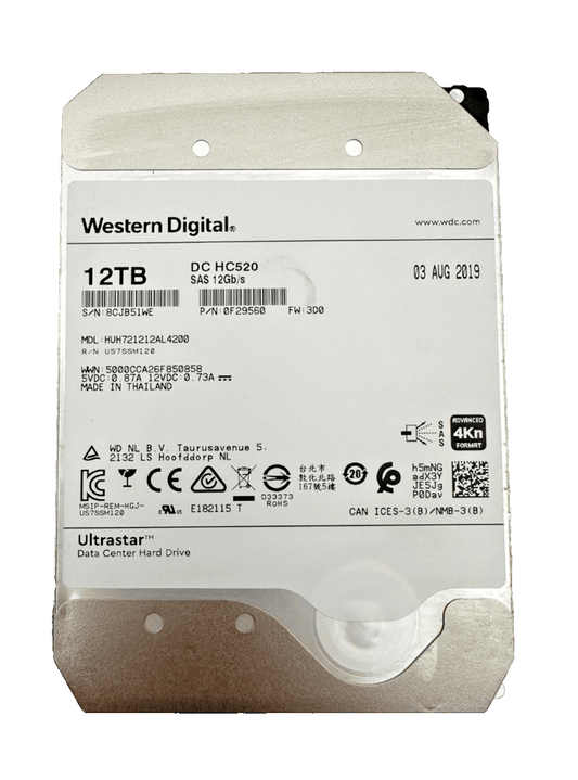 WESTERN DIGITAL 12TB DC HC520 HUH721212AL4200 0F29560 SAS 12Gb/s ULTRASTAR - KLR Automation