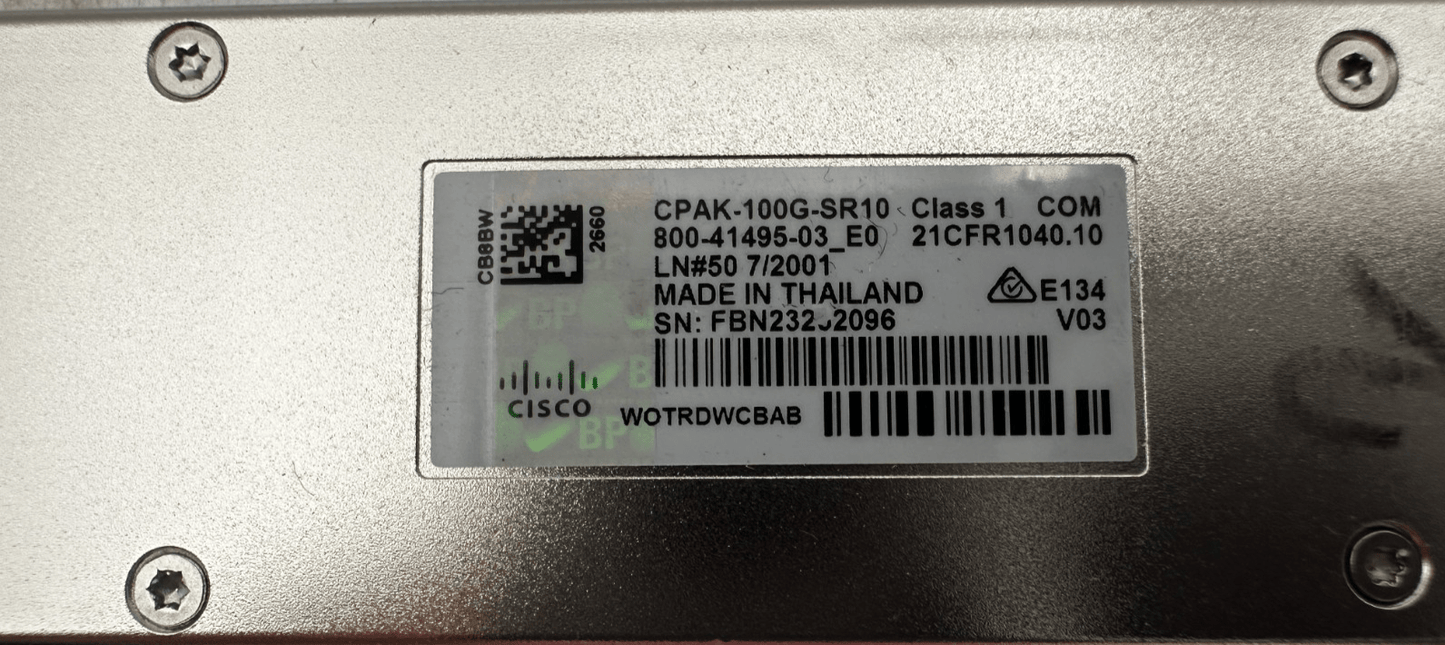 CISCO CPAK - 100G - SR10 100G - SR10 800 - 41495 - 03 TRANSCEIVER MODULE MMF x4pc - KLR Automation