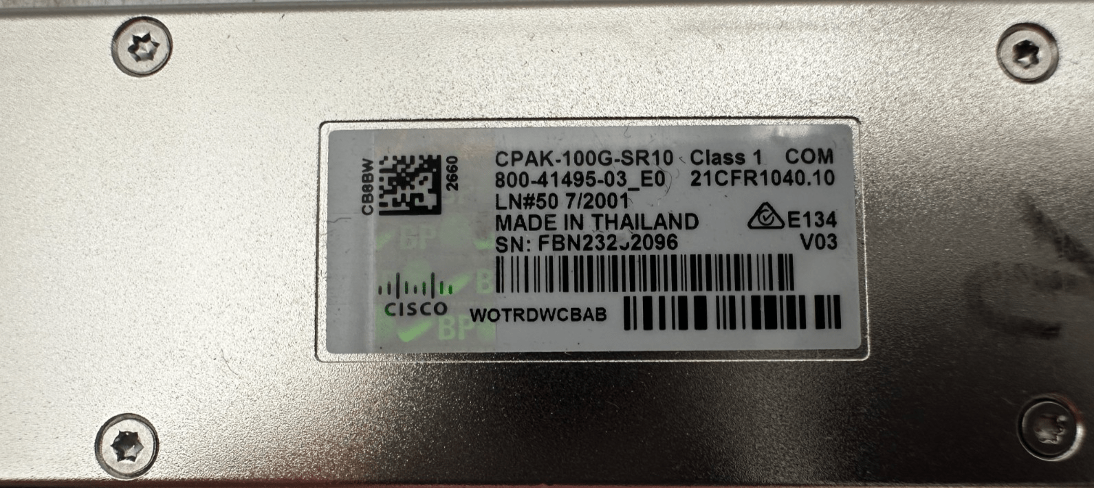 CISCO CPAK - 100G - SR10 100G - SR10 800 - 41495 - 03 TRANSCEIVER MODULE MMF x4pc - KLR Automation