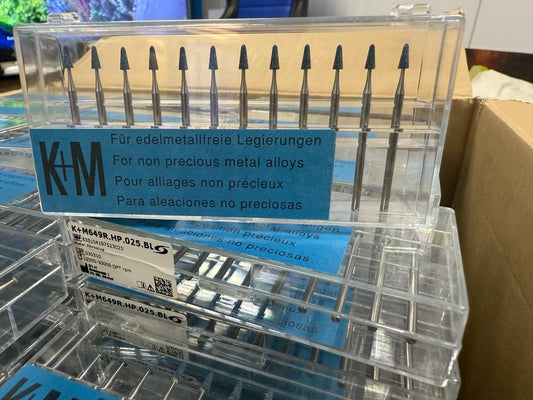 K+M 649R.HP.025.BL – Lot 120 Fraises Jota Swiss Ø2,5 mm / Dental Burs H - KLR Automation