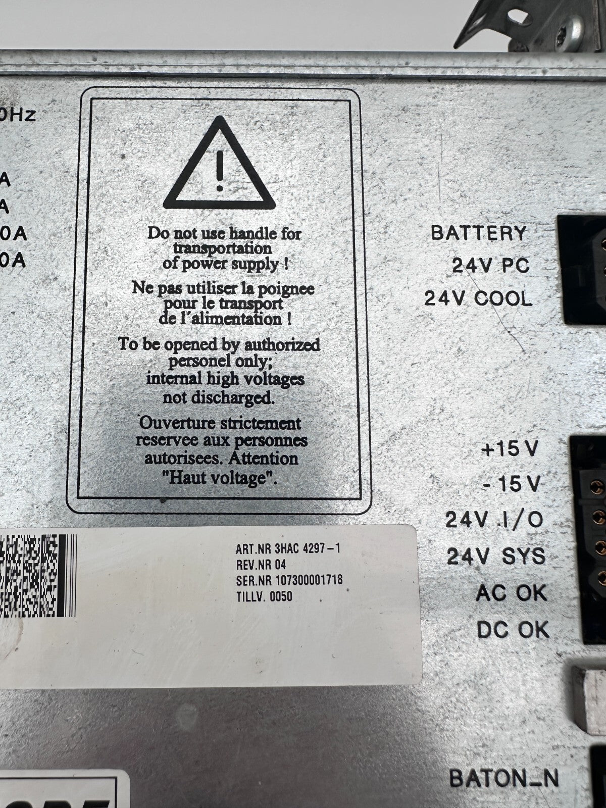 ABB DSQC 506 SR92B130 3HAC 4297-1 ALIMENTATION