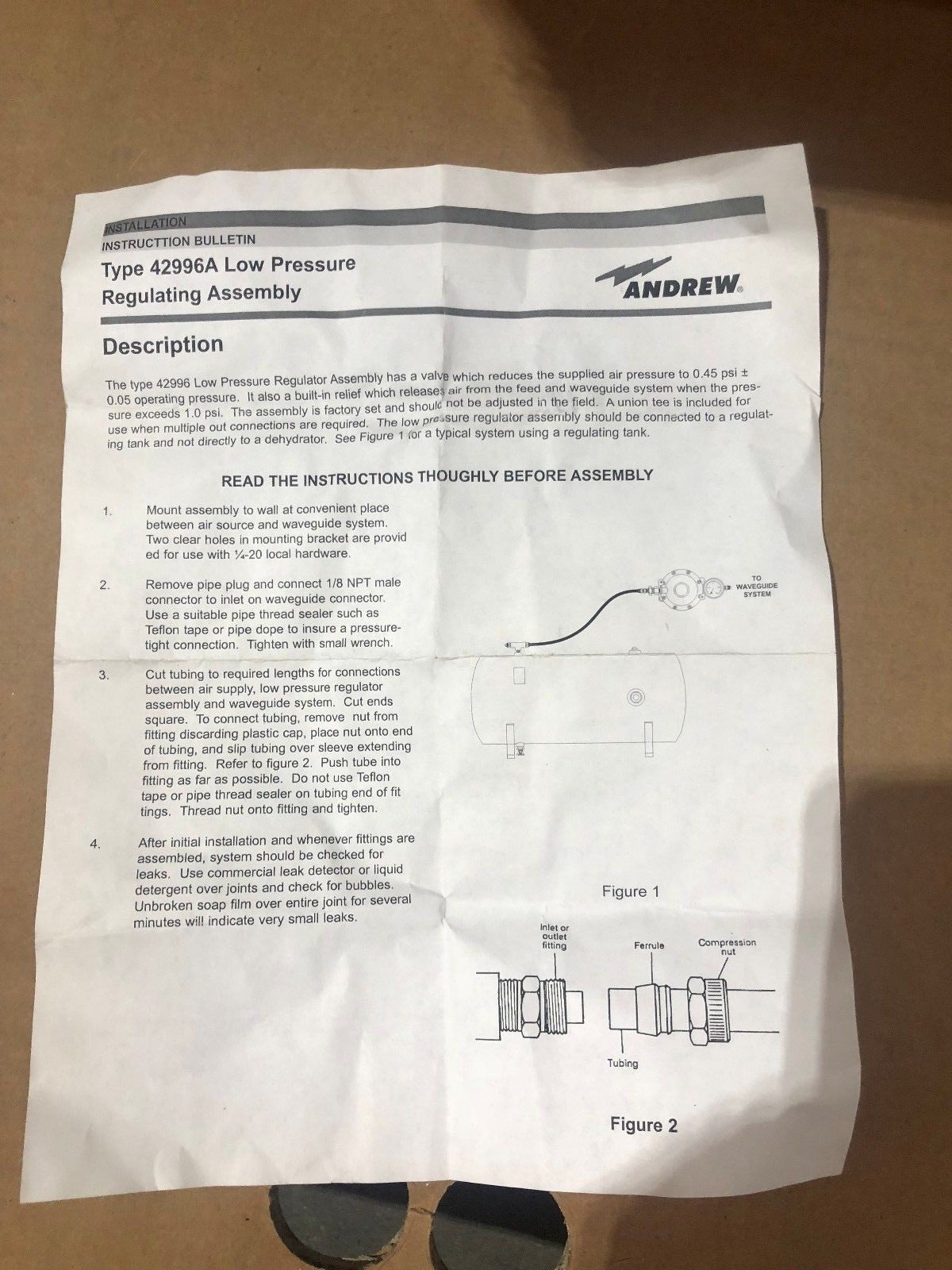 Hutton 132 - 8 Andrew 42996A Low Pressure Regulating Assembly - KLR Automation