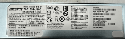 ARTESYN 7001591 - J100 A9K - 750W - AC V01 341 - 0424 - 01 B0 750W POWER SUPPLY - KLR Automation