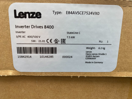 LENZE E84AVSCE7524VX0 INVERTER DRIVES 8400 7.5 kW 3/PE AC 400/500V NEW IN BOX