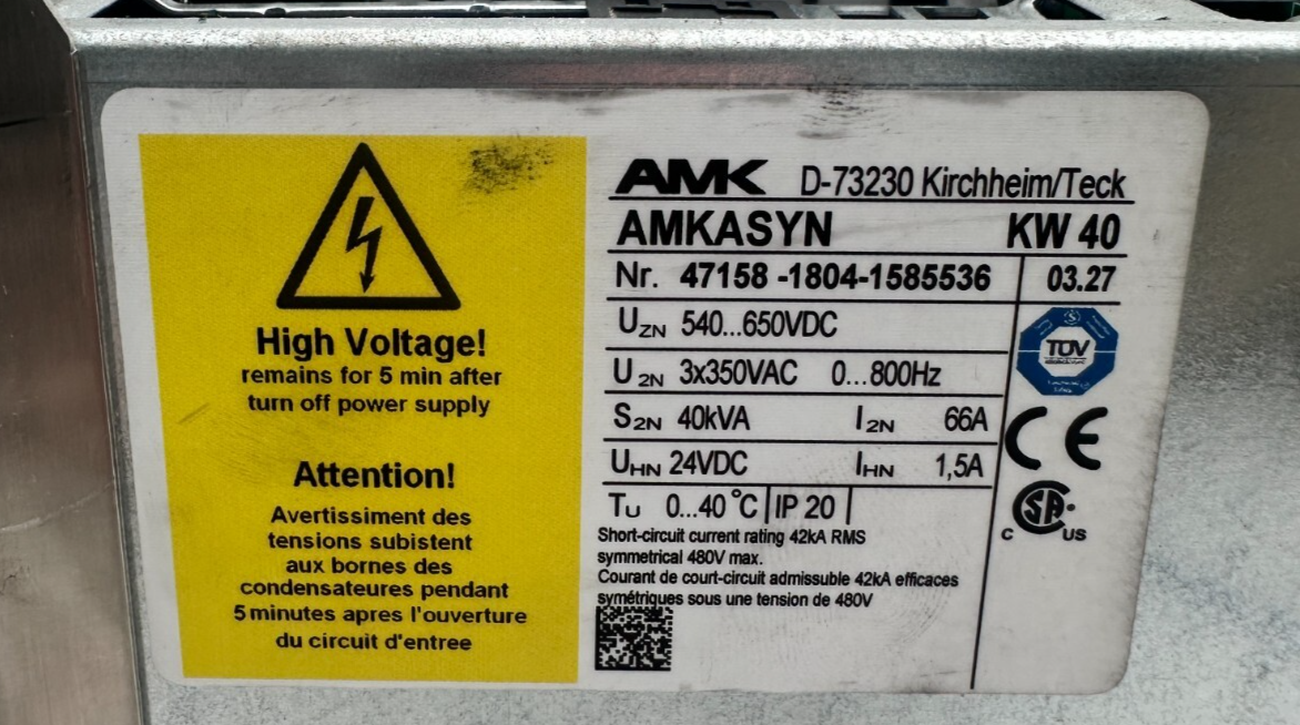 AMK AMKASYN KW 40 AVEC KW-R03 40kVA VERSION 03.27 SERVOMOTEUR