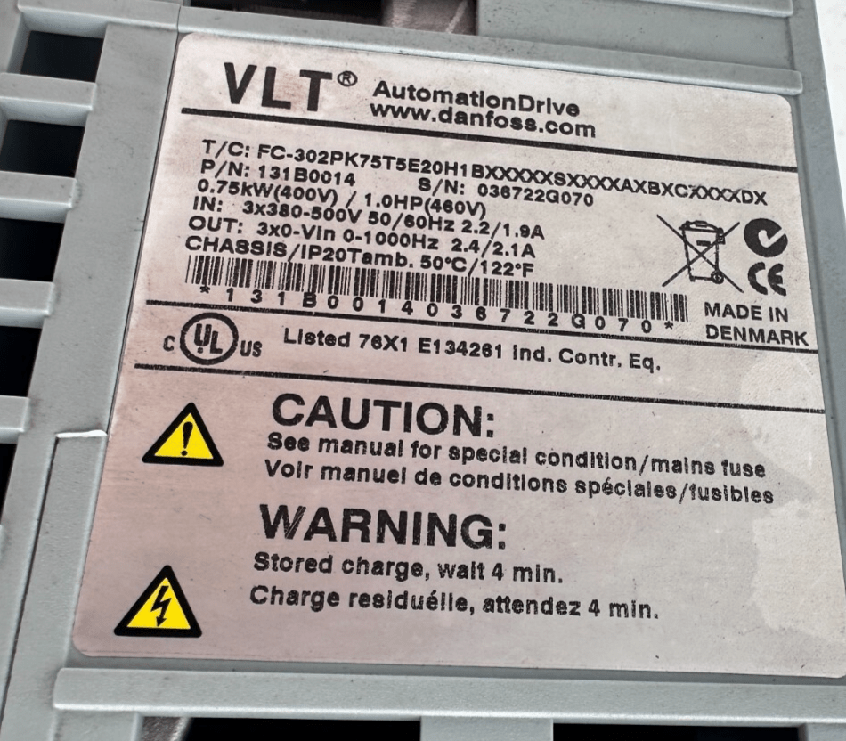 DANFOSS VLT 131B0014 FC - 302PK75T5E20H1BXXXXXSXXXXAXBXCXXXXDX 0.55kW + 130B1107 - KLR Automation