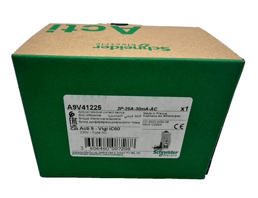 3pc x SCHNEIDER ELECTRIC A9V41225 BLOC DIFFERENTIEL VIGI IC60 2P - 25A - 30mA 230V - KLR Automation
