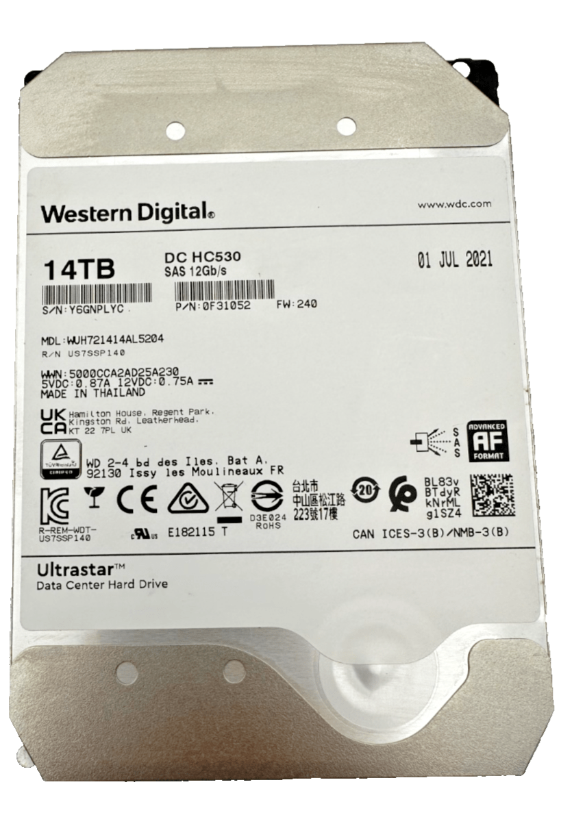 WESTERN DIGITAL DC HC530 WUH721414AL5204 0F31052 ULTRASTAR 14TB SAS 12Gb/s - KLR Automation