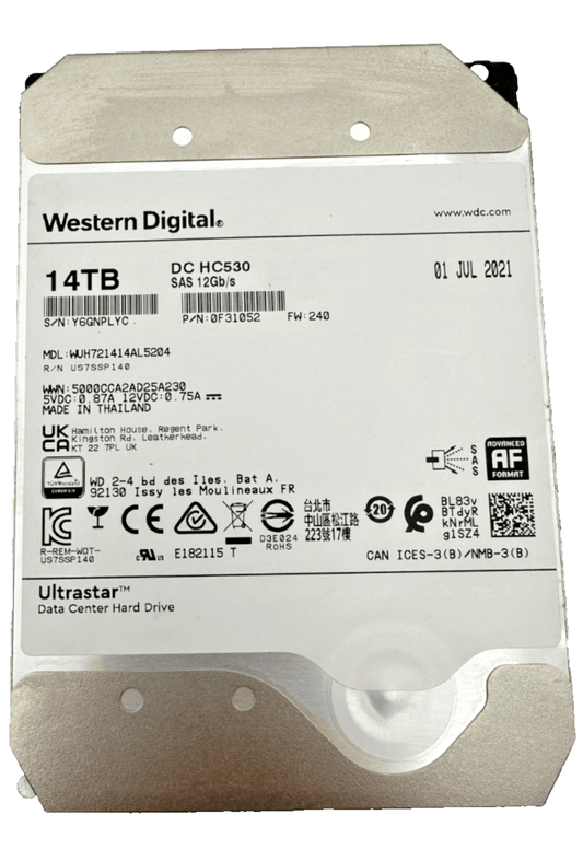 WESTERN DIGITAL DC HC530 WUH721414AL5204 0F31052 ULTRASTAR 14TB SAS 12Gb/s - KLR Automation