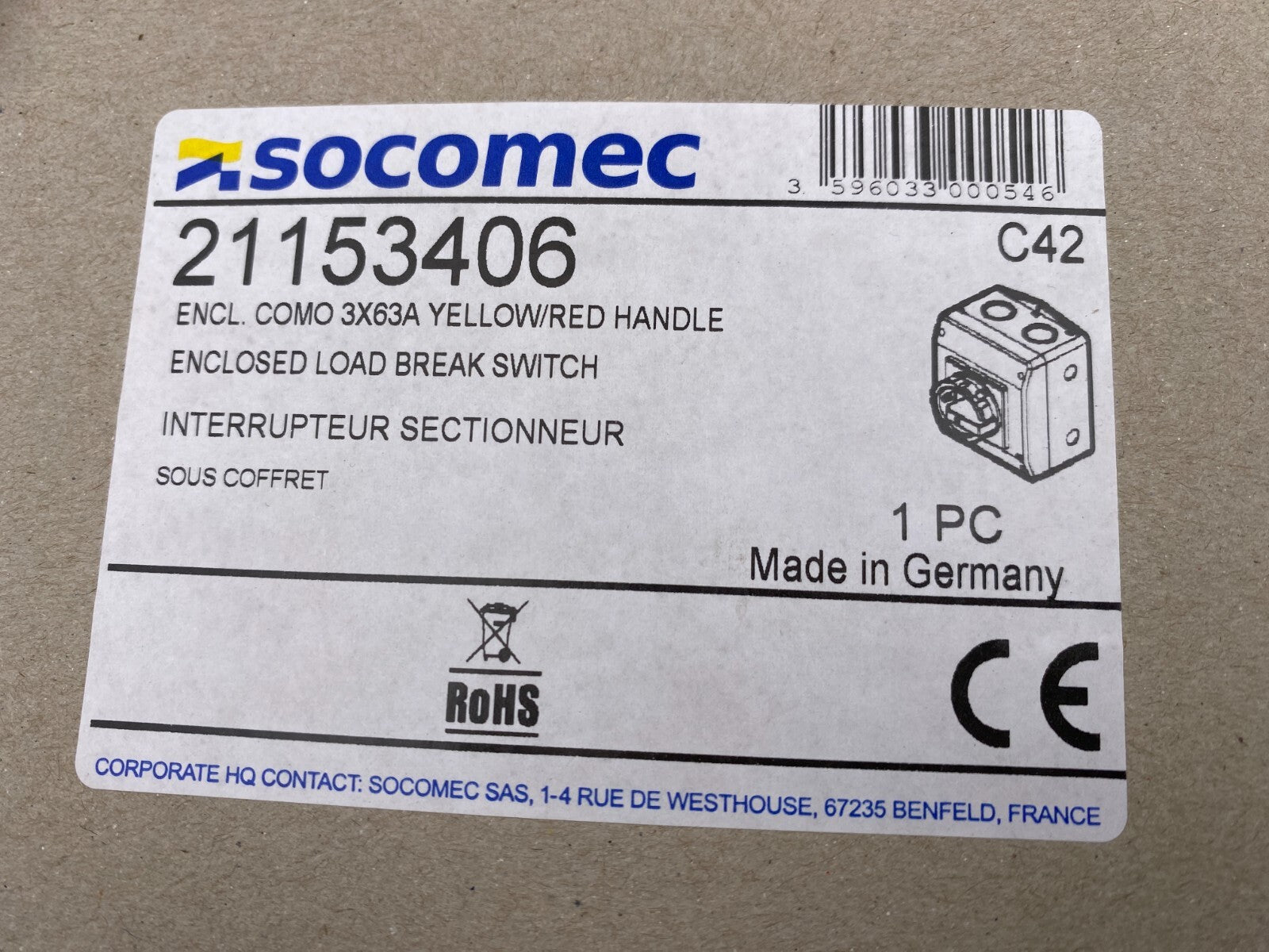 LOT OF 3 SOCOMEC 21153406 ENCLOSED LOAD BREAK SWITCH - KLR Automation
