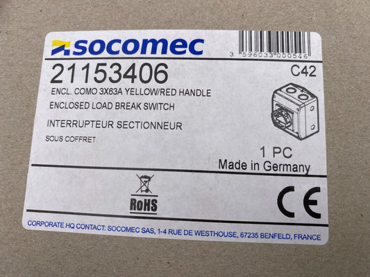 LOT OF 3 SOCOMEC 21153406 ENCLOSED LOAD BREAK SWITCH - KLR Automation