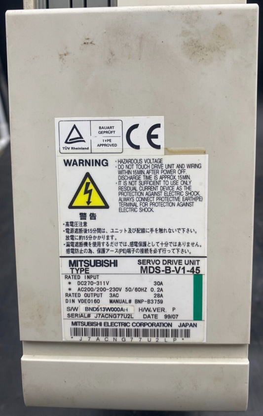 MITSUBISHI MDS-B-V1-45 SERVO DRIVE UNIT AFFICHAGE ALARME BATTERIE POUR PIECES