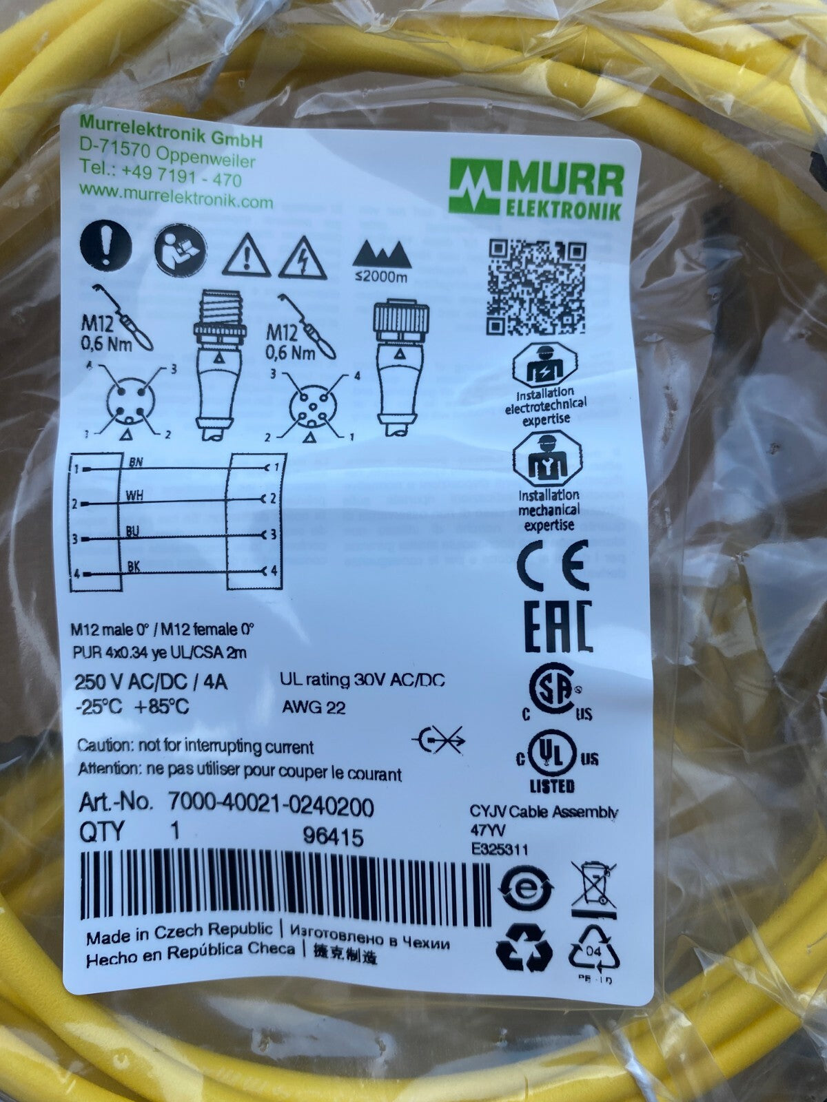 15pc x Cable MURR ELEKTRONIK 7000-40021-0240200 M12