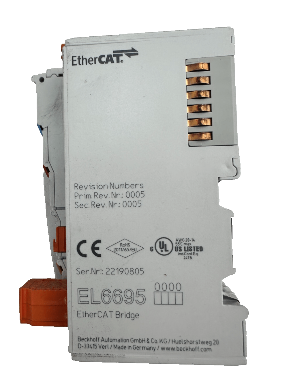 BECKHOFF EL6695 22190805 PONT ETHERCAT + EK1100 16190632 COUPLEUR - KLR Automation
