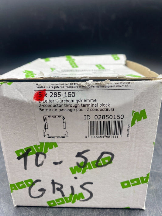 LOT DE 7 WAGO 285 - 150 30 - 30 mm 10 - 50 mm² 1000V 150A BORNE DE PASSAGE POUR 2 COND - KLR Automation