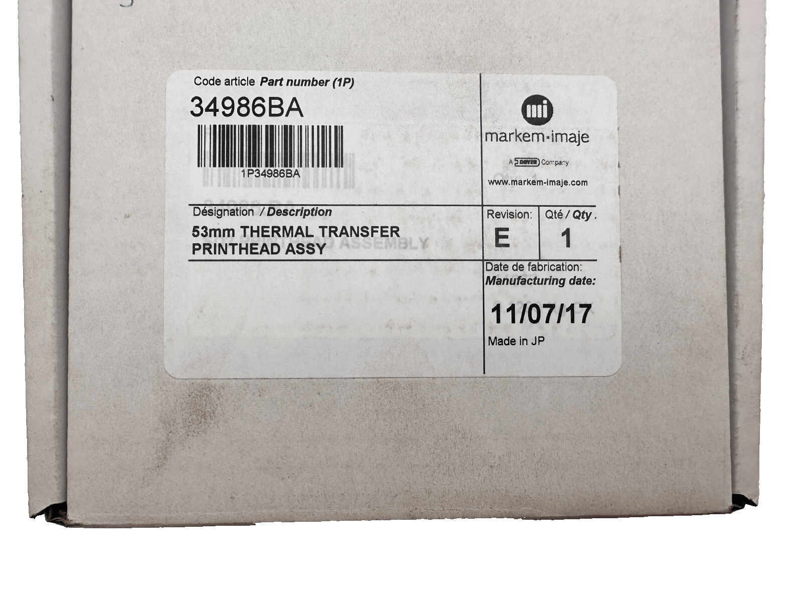 MARKEM - IMAJE 34986BA 53mm THERMAL TRANSFER PRINTHEAD ASSY x1pc - KLR Automation