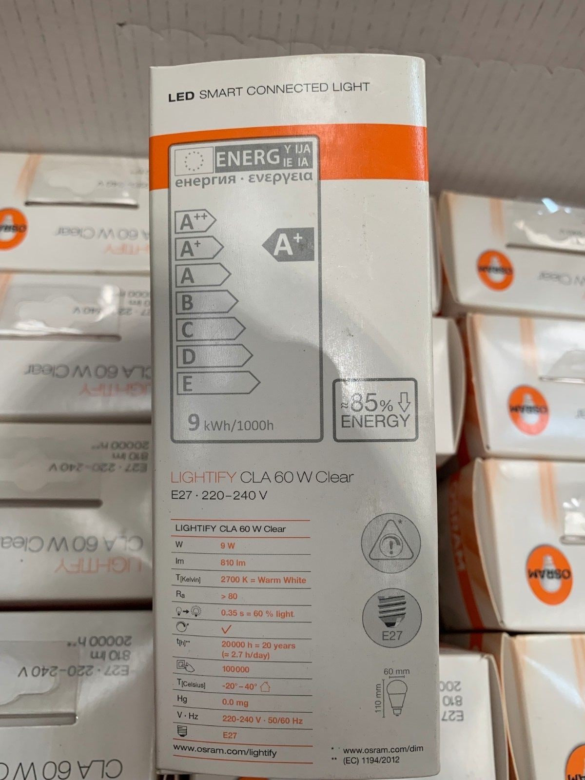 Osram LIGHTIFY CLA  60 W Clear Warm White E27 810 lm 220V App Store / Google